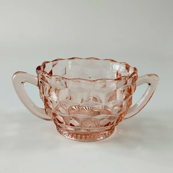 Vintage Jeannette Cube Pink Depression Glass Open Sugar Bowl - Picture 4 of 6